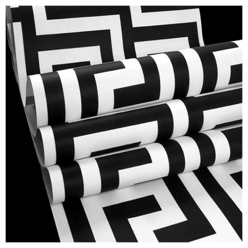 Debona Athena Greek Key Metallic Glitter Wallpaper All Colours-White Black