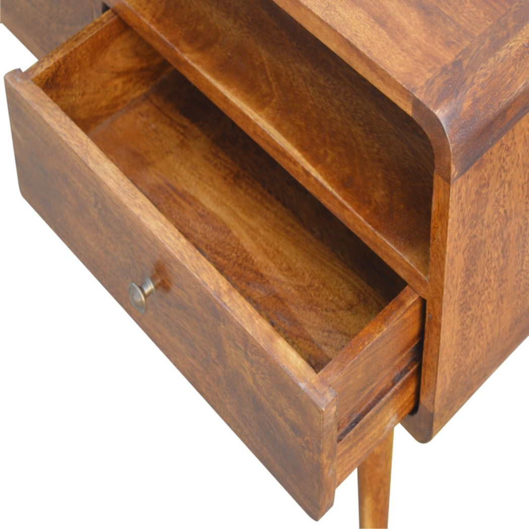 Artisan Furniture Solid Wood Curved Chestnut Media Unit, 2 Drawers, Dark Brown