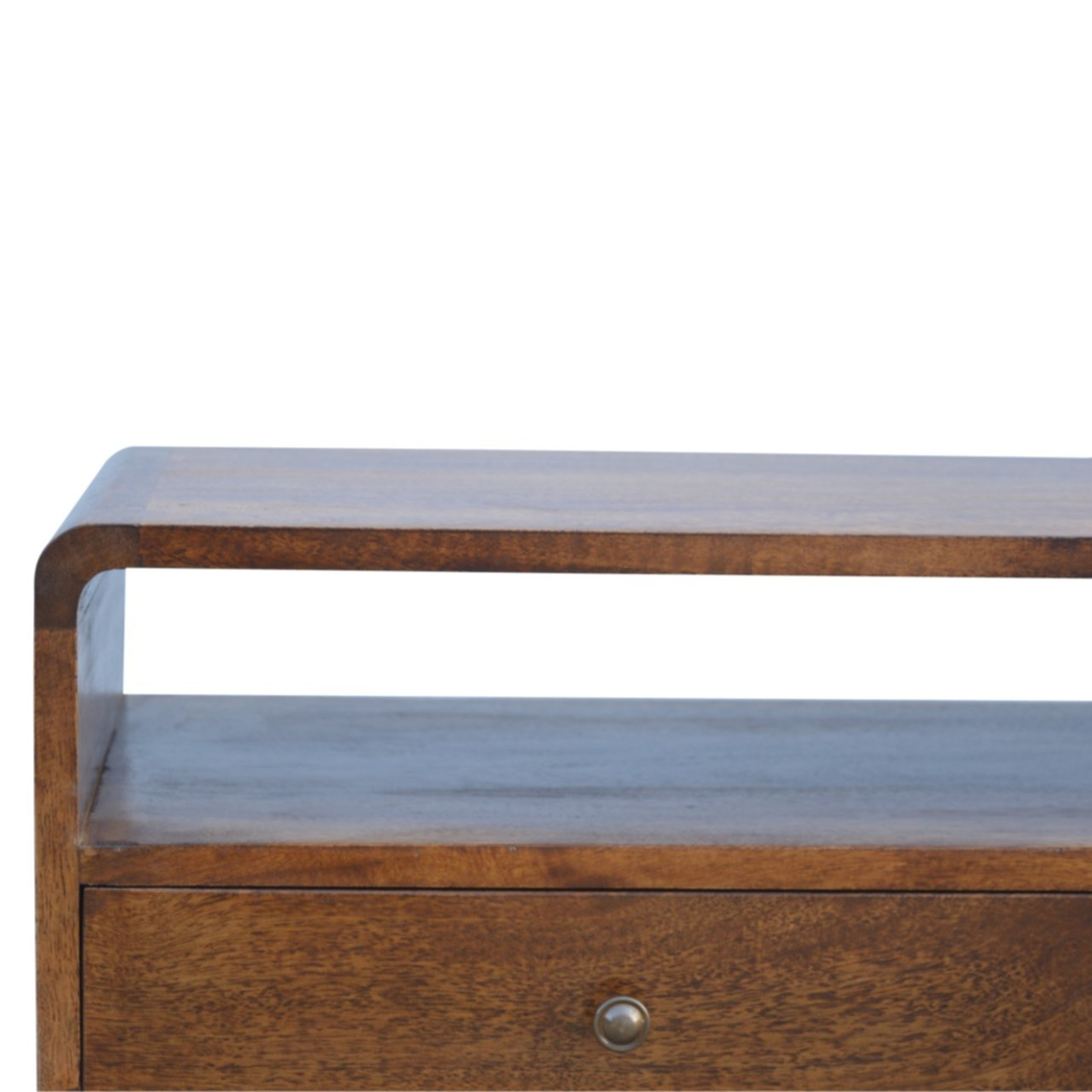 Artisan Furniture Solid Wood Curved Chestnut Media Unit, 2 Drawers, Dark Brown