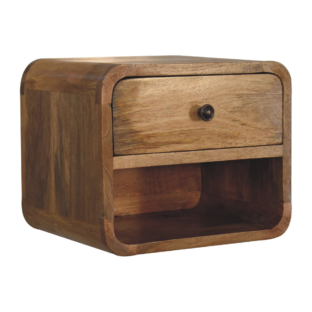 Artisan Furniture Solid Wood Mini Oak-ish Floating Open Bedside, 1 Drawer, 1 Shelf