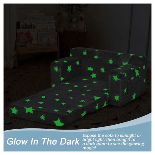 2-in-1 Convertible Toddler Fold Out Sofa Bed with Washable CoverSofa & Glowing Star, Baby Armchair Couch Bed