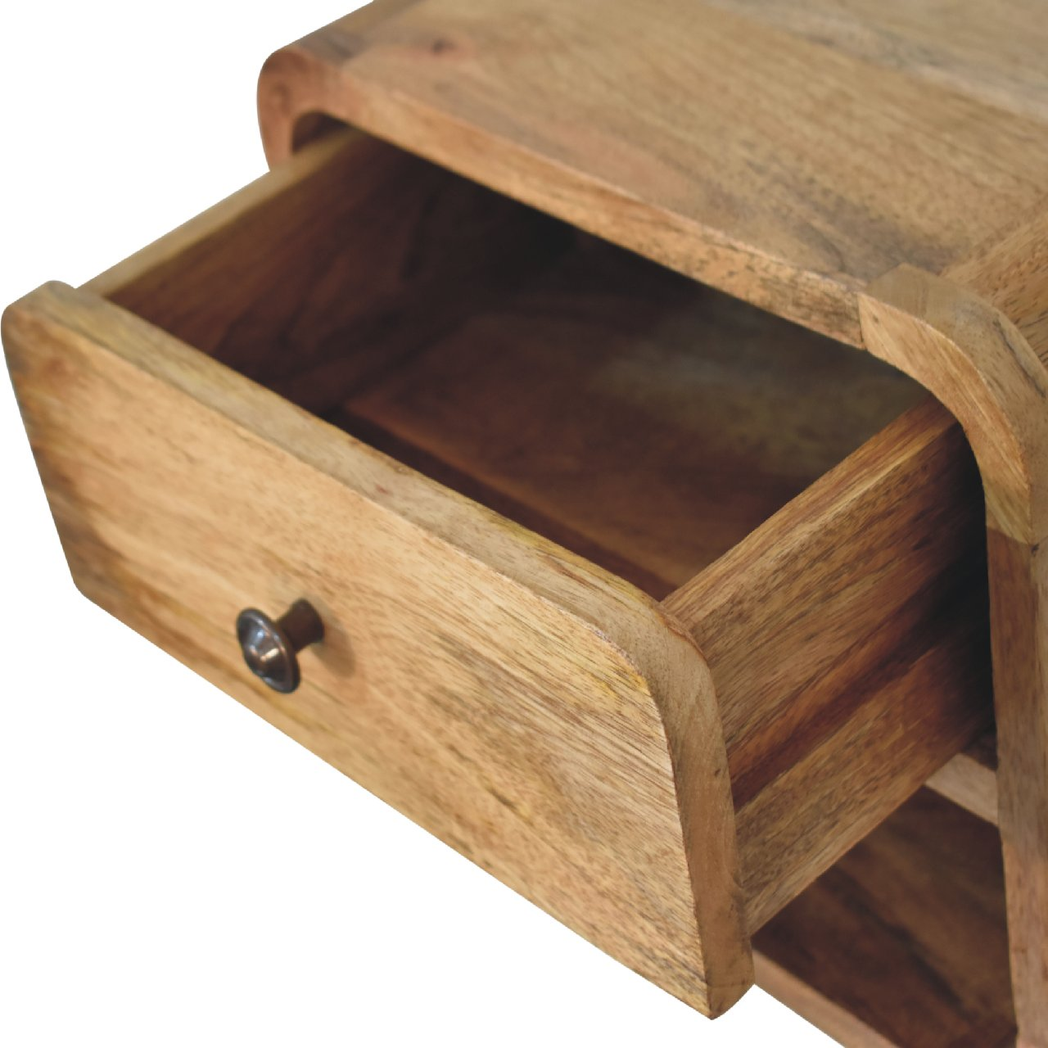 Artisan Furniture Solid Wood Mini Oak-ish Floating Open Bedside, 1 Drawer, 1 Shelf