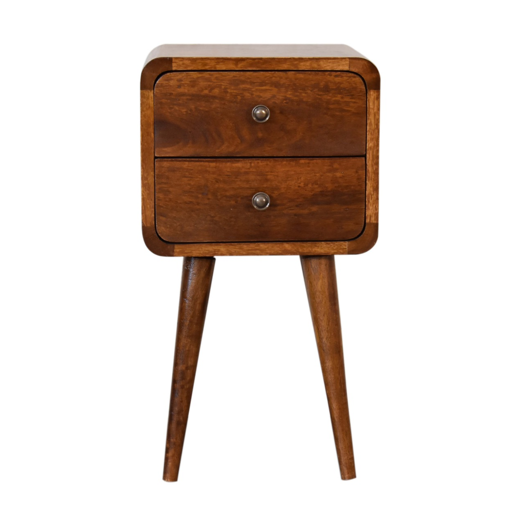 Artisan Furniture Solid Wood Mini Chestnut Curved Bedside, Brown, 2Drawers