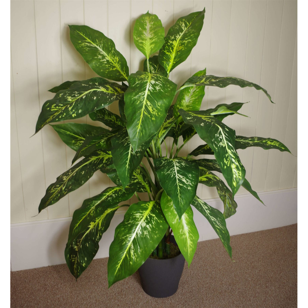 100cm Large Fox's Aglaonema Realistic Tree Artificial Plant with Silver Metal Planter