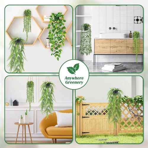 4PC Artificial Hanging Plants in Pots Indoor Fake Trailing Plants Home Office UK