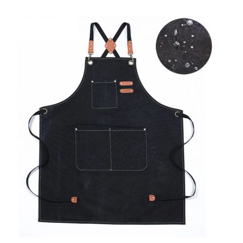 Kitchen Cooking BBQ Plain Denim Canvas Pocket Apron Butcher Crafts Baking Chefs-Black