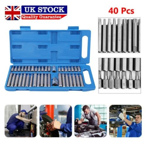 40 x Allen Key Torx Hex Star Spline Socket Bit Set Drive Car Repair Tool 1/2 3/8