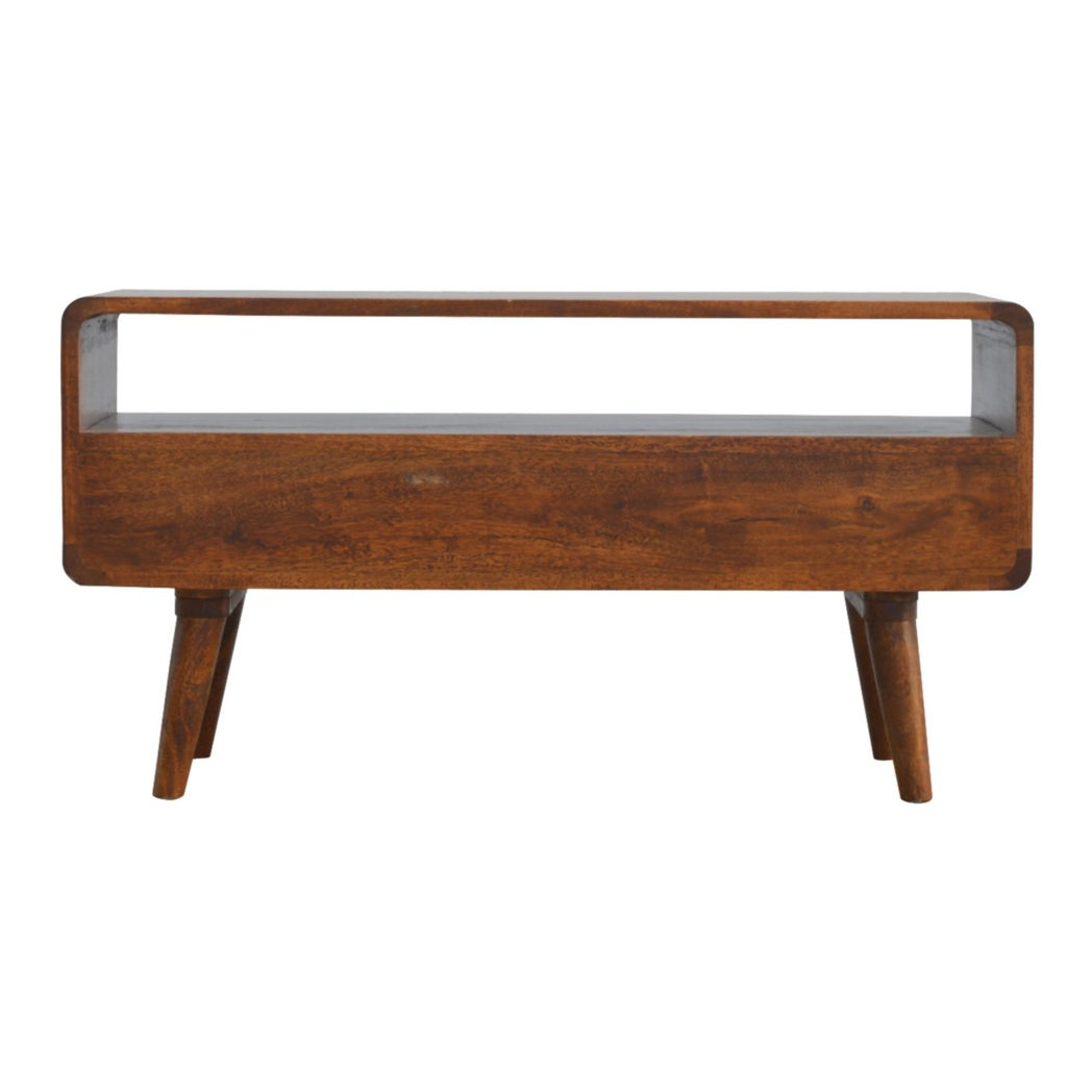 Artisan Furniture Solid Wood Curved Chestnut Media Unit, 2 Drawers, Dark Brown