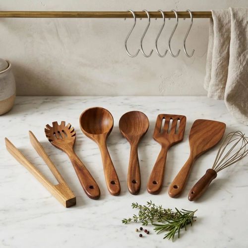 7PCS Wooden Utensils Set Kitchent, Wooden Spoons Cooking Utensils Set