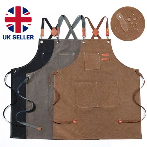 Kitchen Cooking BBQ Plain Denim Canvas Pocket Apron Butcher Crafts Baking Chefs-Black