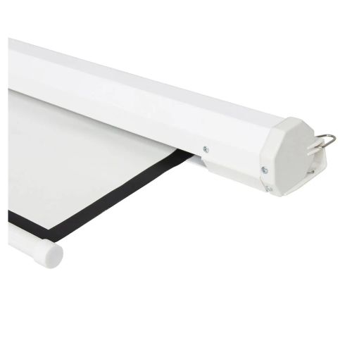 UK Plug, 100 inch 16:9 Aspect Ratio Manual Self-locking Warp Knitted White Plastic Projection Screen, White, with Screw Hooks, Pull-down Projector Screen