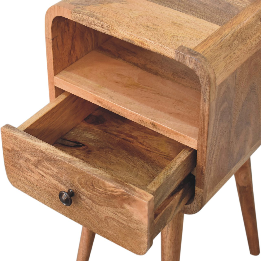 Artisan Furniture Solid Wood Mini Oakish Curve Open Bedside, 1 Drawer, 1 Open Slot
