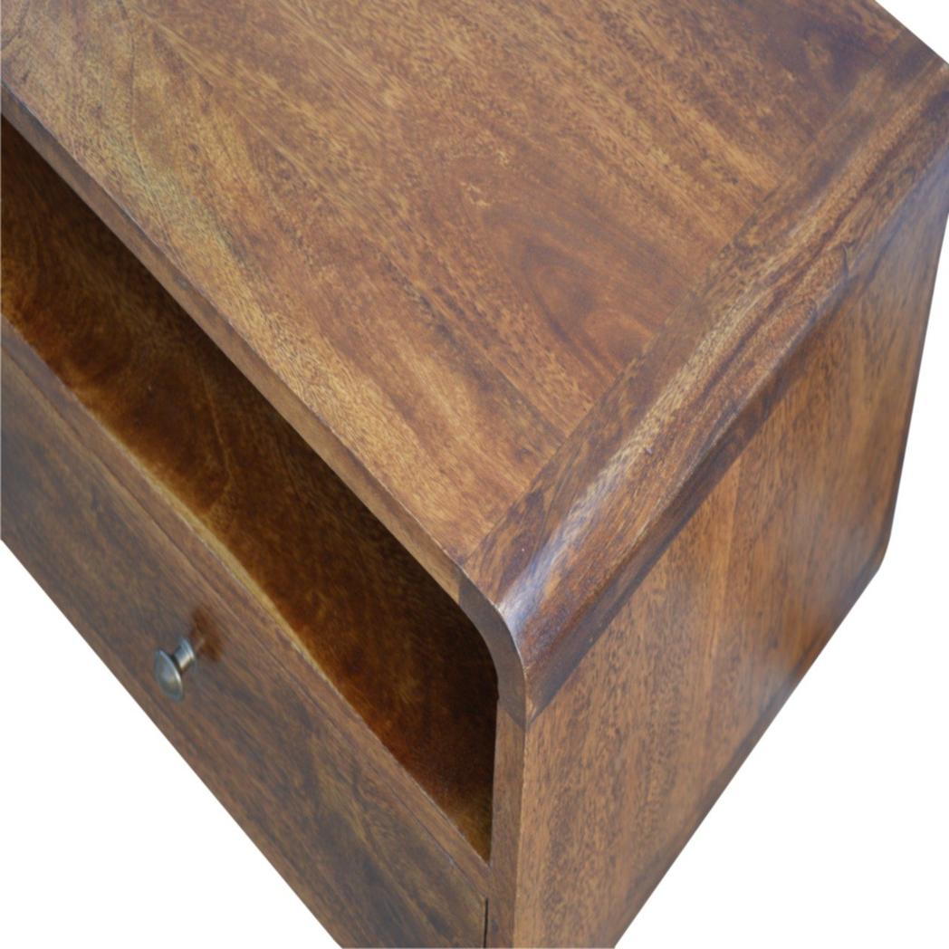 Artisan Furniture Solid Wood Curved Chestnut Media Unit, 2 Drawers, Dark Brown