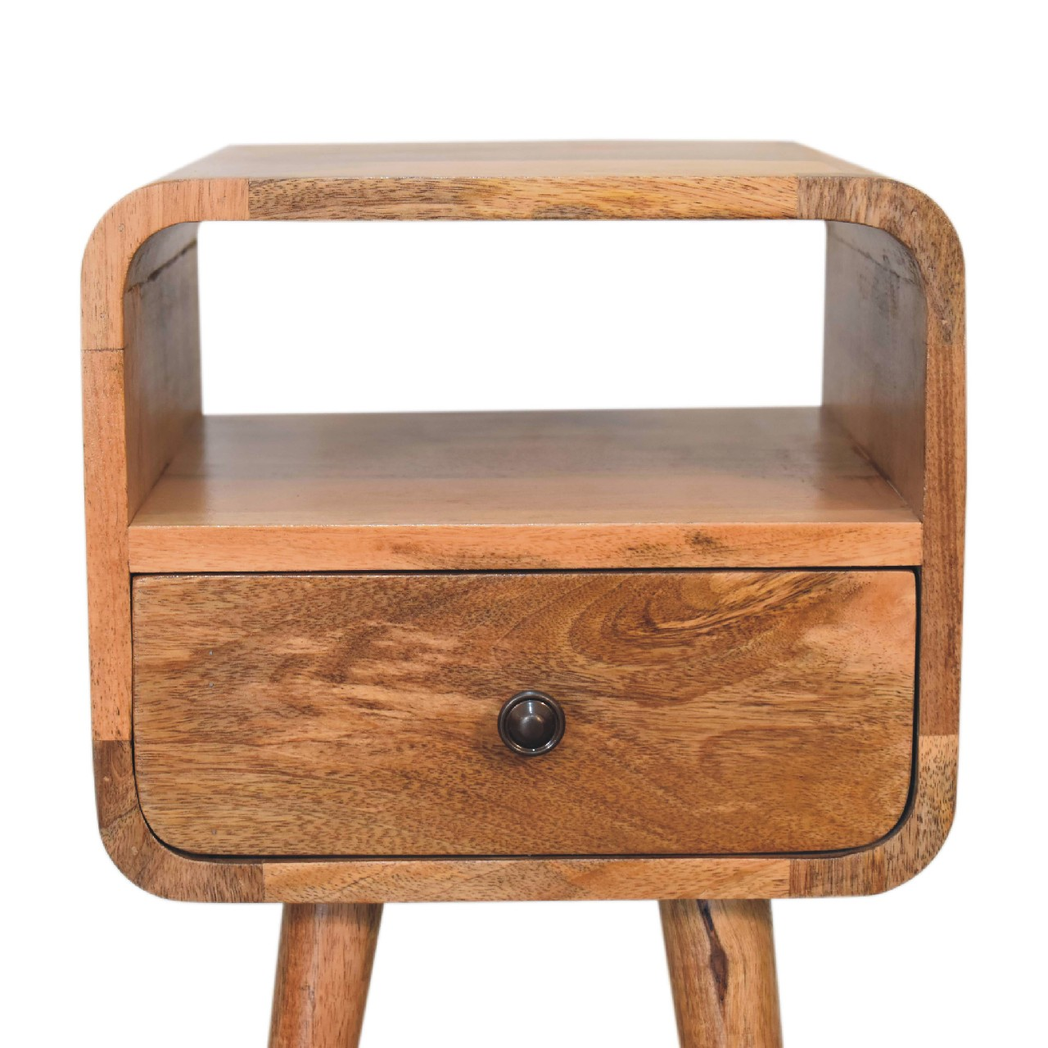 Artisan Furniture Solid Wood Mini Oakish Curve Open Bedside, 1 Drawer, 1 Open Slot