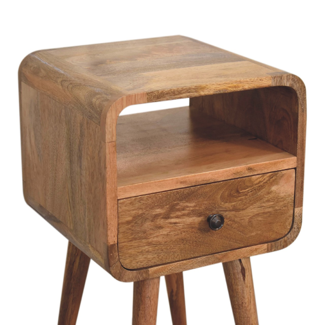 Artisan Furniture Solid Wood Mini Oakish Curve Open Bedside, 1 Drawer, 1 Open Slot