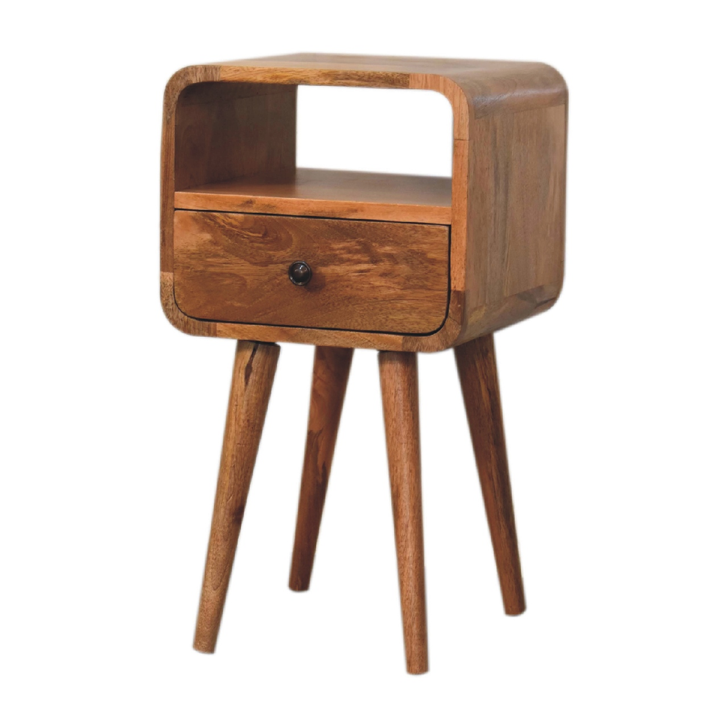 Artisan Furniture Solid Wood Mini Oakish Curve Open Bedside, 1 Drawer, 1 Open Slot