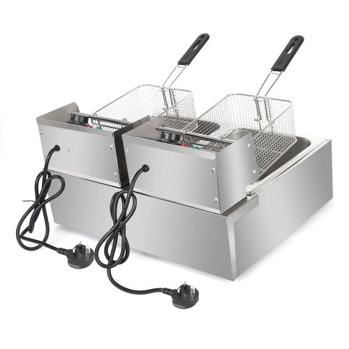ZOKOP EH82 2500W 220-240V 12.7QT/12L Stainless Steel Double Cylinder Electric Fryer UK Plug