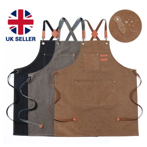Kitchen Cooking BBQ Plain Denim Canvas Pocket Apron Butcher Crafts Baking Chefs-Gray