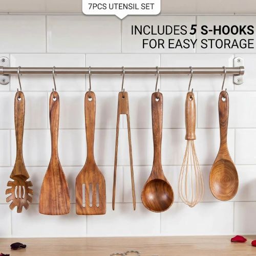 7PCS Wooden Utensils Set Kitchent, Wooden Spoons Cooking Utensils Set