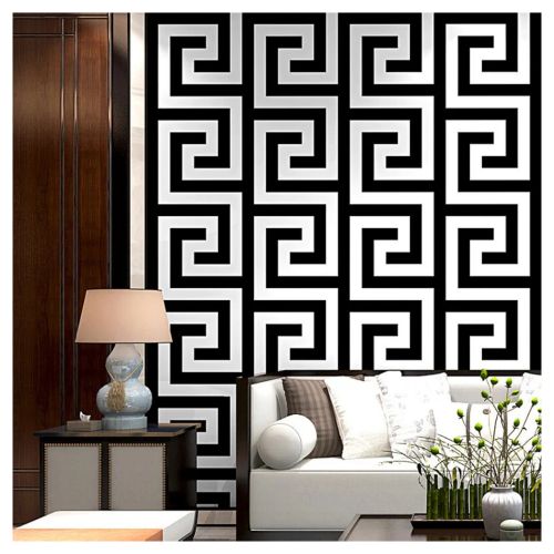 Debona Athena Greek Key Metallic Glitter Wallpaper All Colours-White Black