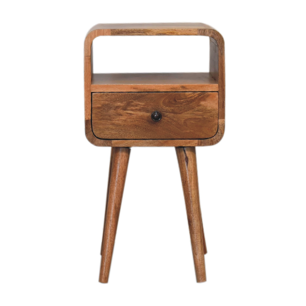 Artisan Furniture Solid Wood Mini Oakish Curve Open Bedside, 1 Drawer, 1 Open Slot