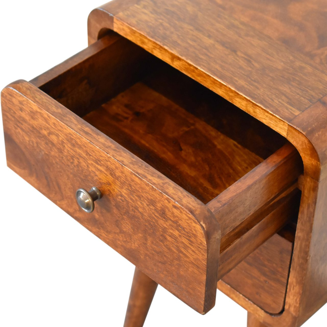 Artisan Furniture Solid Wood Mini Chestnut Curved Bedside, Brown, 2Drawers
