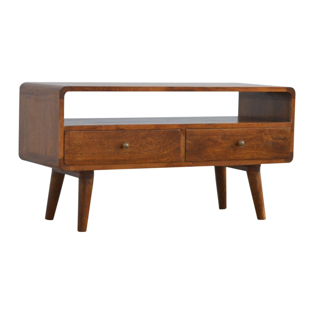 Artisan Furniture Solid Wood Curved Chestnut Media Unit, 2 Drawers, Dark Brown