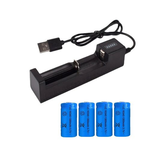 4 x 16340 Batteries 3.7V Li-ion Rechargeable Battery+1 x USB Charger  (US Logistics For USPS/DHL/Fedex/UPS. No designated logistics accepted，TK/TMEU only For self-pickup）