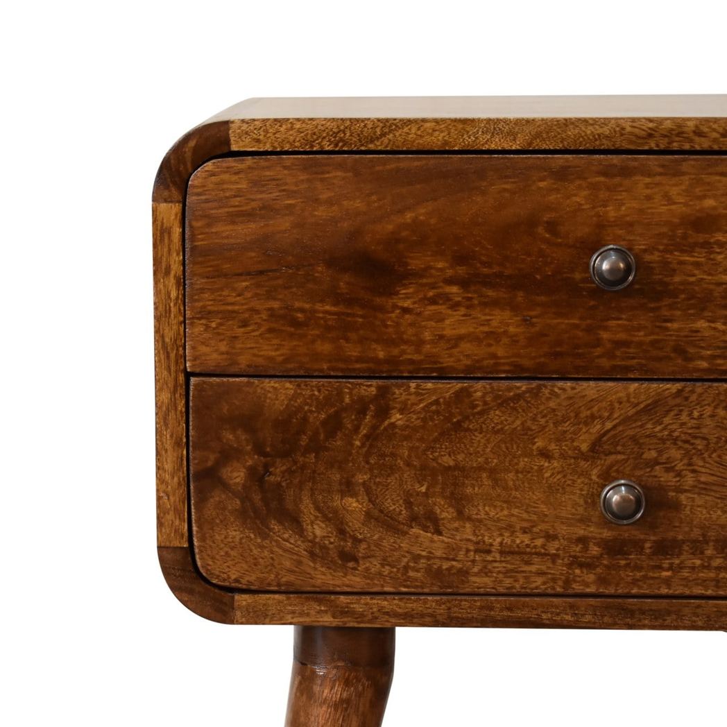 Artisan Furniture Solid Wood Curved Chestnut Bedside, Brown, 2Drawers