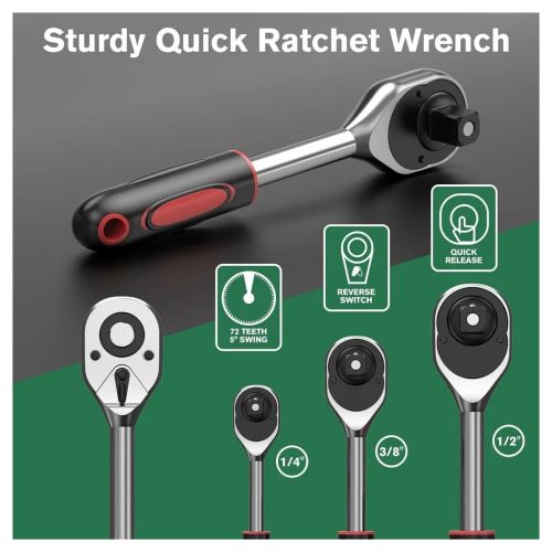 216 PCS Socket Set 1/4 3/8 1/2" Spanner Drive Ratchet Wrench Mechanic Tool Kit