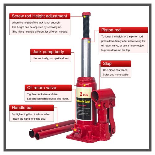 Hydraulic Bottle Jack 2 Ton High Lift For Car Van Truck Boat Automotive Repair