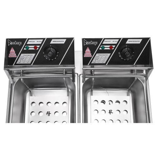 ZOKOP EH82 2500W 220-240V 12.7QT/12L Stainless Steel Double Cylinder Electric Fryer UK Plug