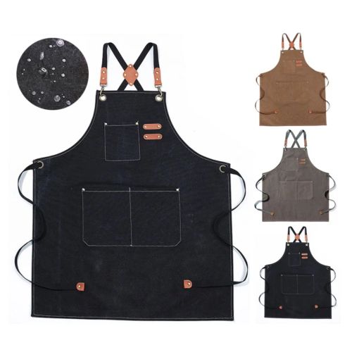 Kitchen Cooking BBQ Plain Denim Canvas Pocket Apron Butcher Crafts Baking Chefs-Gray