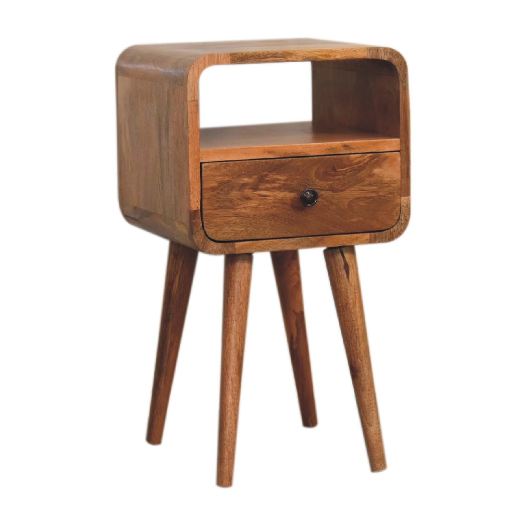 Artisan Furniture Solid Wood Mini Oakish Curve Open Bedside, 1 Drawer, 1 Open Slot
