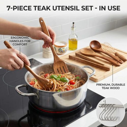 7PCS Wooden Utensils Set Kitchent, Wooden Spoons Cooking Utensils Set