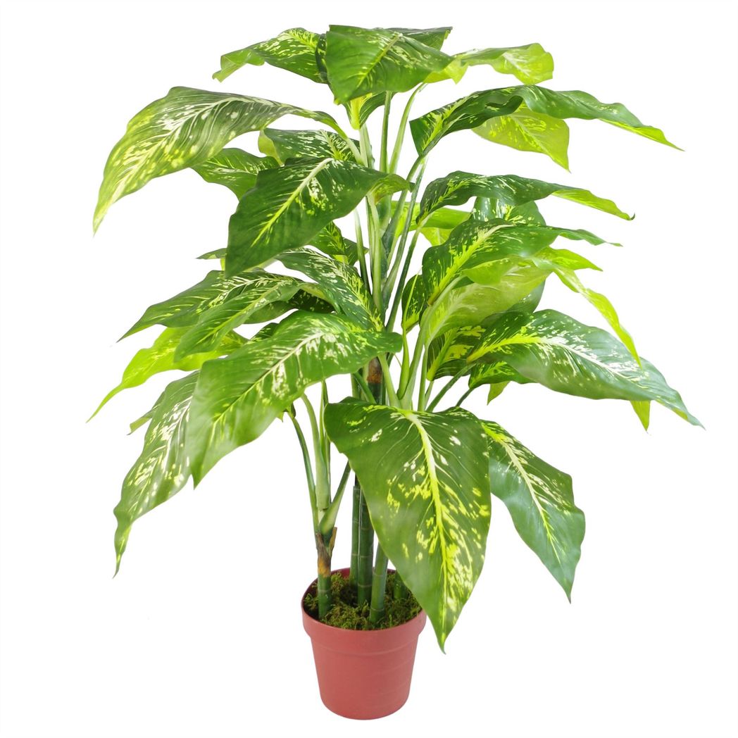 100cm Large Fox's Aglaonema Realistic Tree Artificial Plant with Silver Metal Planter