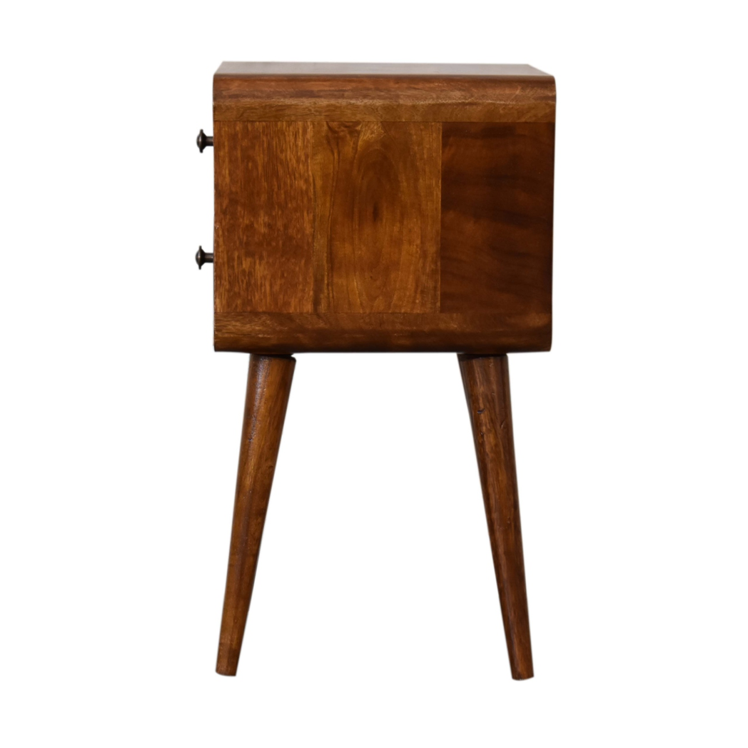Artisan Furniture Solid Wood Mini Chestnut Curved Bedside, Brown, 2Drawers