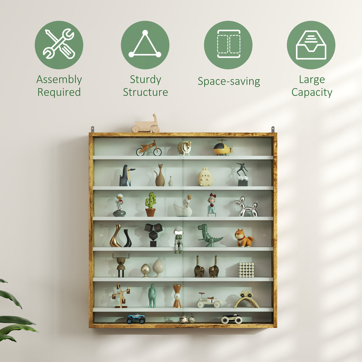 HOMCOM Six Shelf Display Cabinet, with Glass Doors - Brown