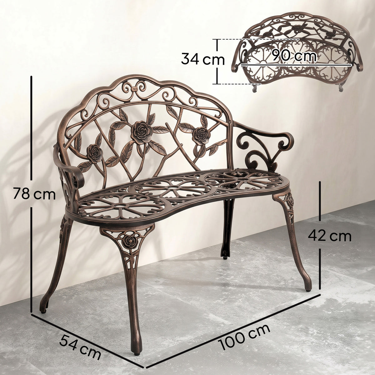 Outsunny Cast Aluminium Garden Bench - Bronze Tone