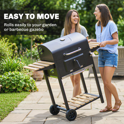Outsunny Charcoal BBQ Grill with Adjustable Charcoal Pan, Barbecue Smoker with Warming Rack, Black