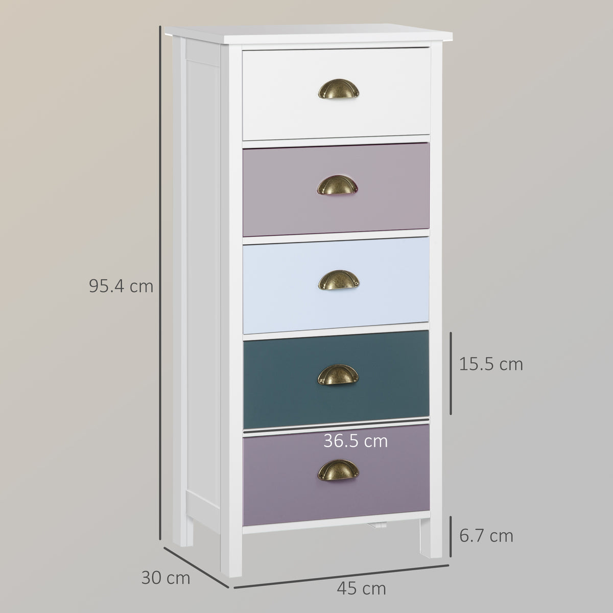 HOMCOM Slim Storage Cabinet Organiser, Chest of Drawers, 5-Drawer Dresser with Metal Handle for Living Room, Bedroom, Blue