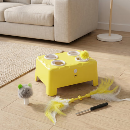 PawHut 3 in 1 Interactive Cat Toys with Mouse & Feather Teaser Toy Rechargeable Automatic for Indoor Kittens & Adult Cats