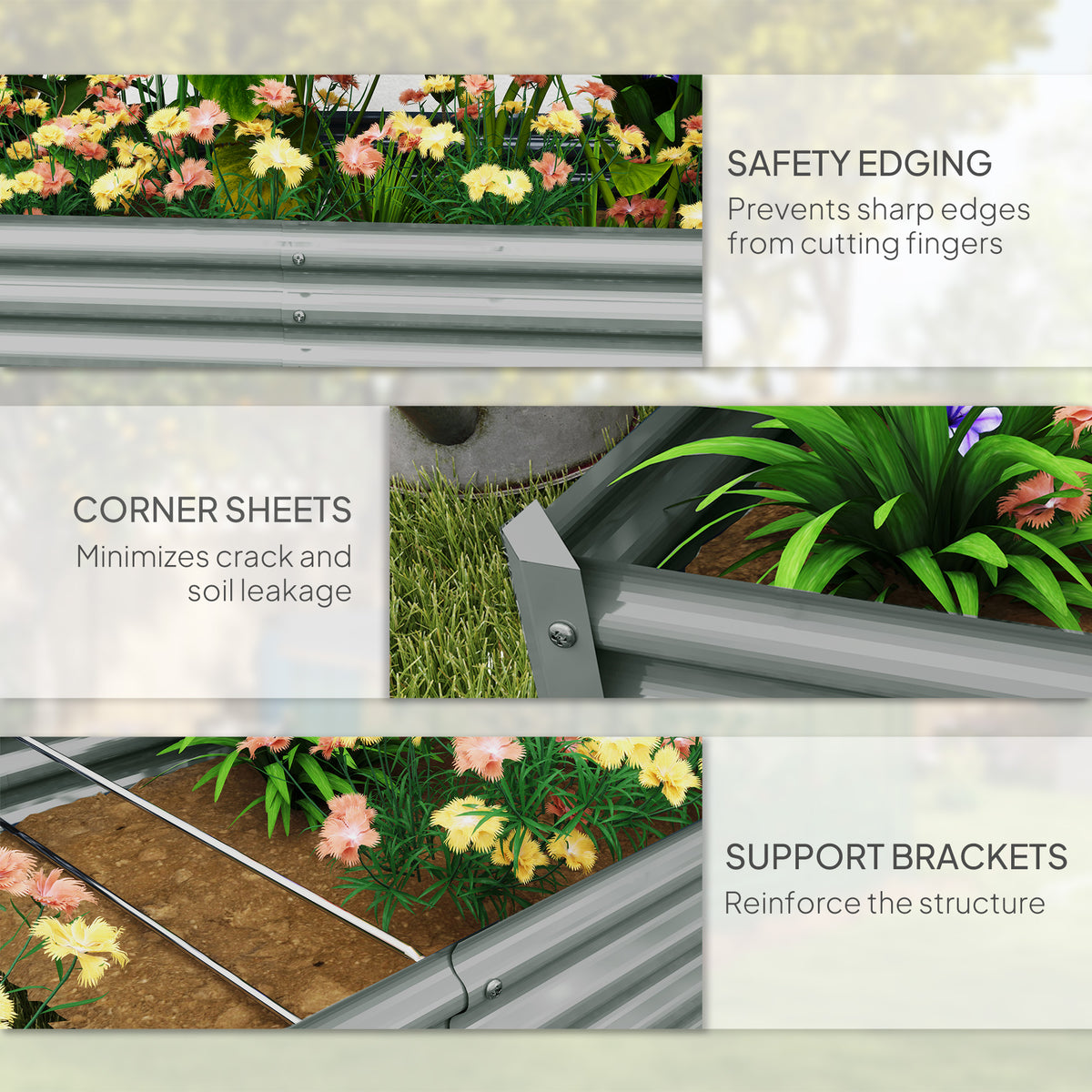 Outsunny 180 x 90cm Galvanised Steel Open Planter - Silver