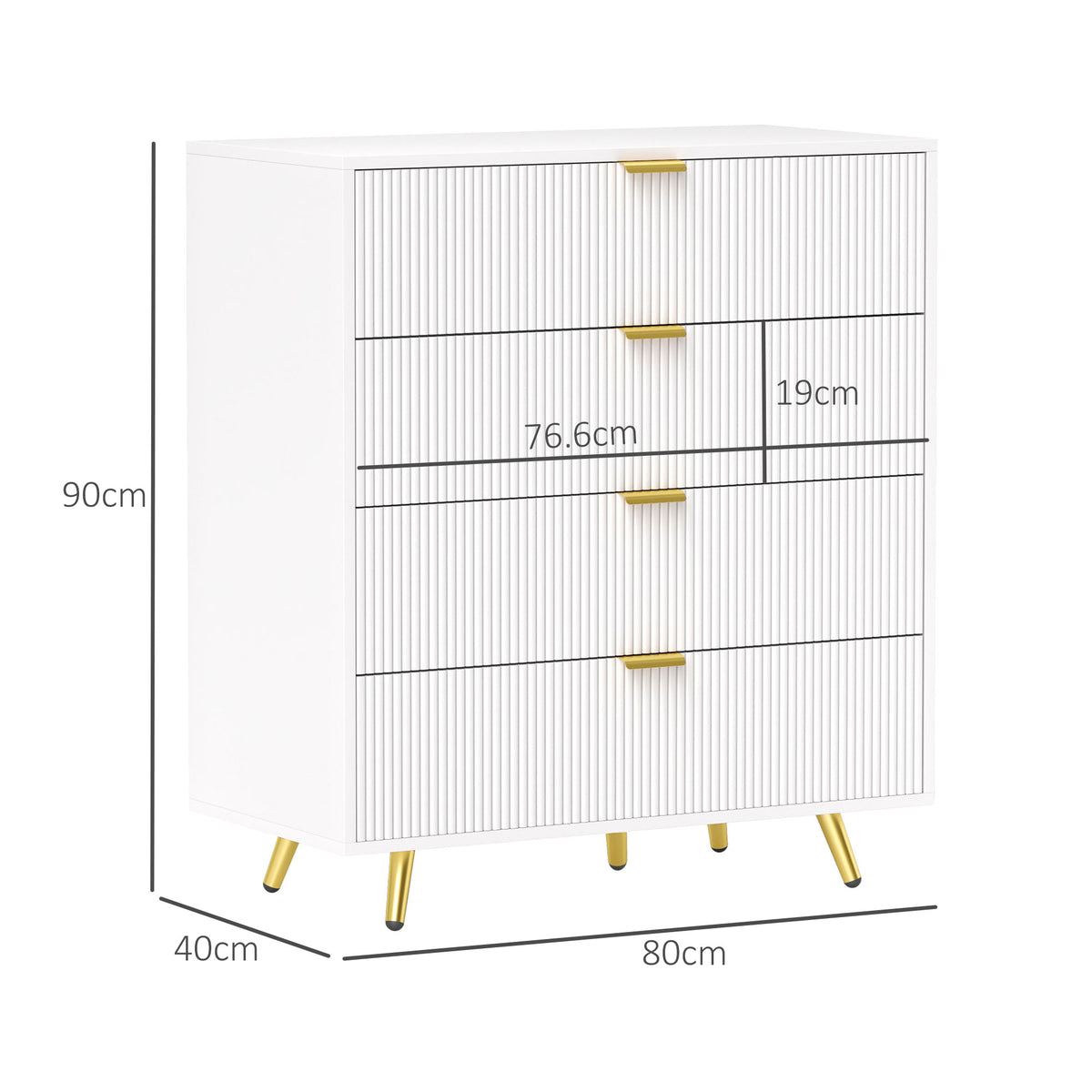 HOMCOM Elegant Four-Drawer Bedside Table - White