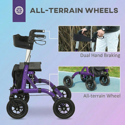 HOMCOM Folding Adjustable Rollator with Dual Brakes & 6 Adjustable Handle Heights for Seniors Purple
