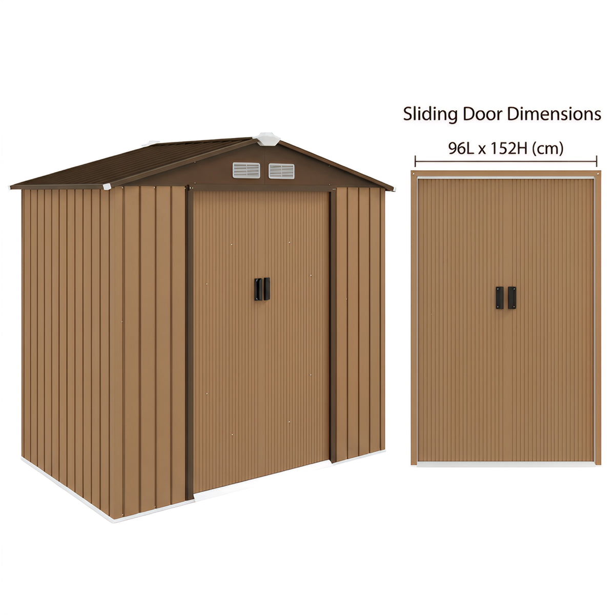 Outsunny 7 x 4ft Lockable Metal Garden Tool Storage Shed, Outdoor Storage Shed with Foundation and vents, Light Brown