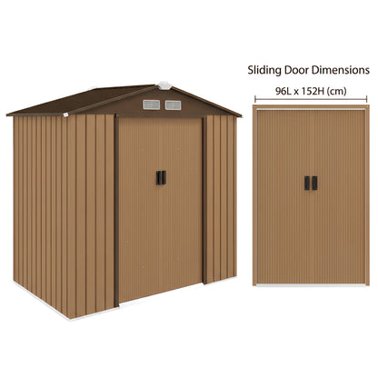 Outsunny 7 x 4ft Lockable Metal Garden Tool Storage Shed, Outdoor Storage Shed with Foundation and vents, Light Brown