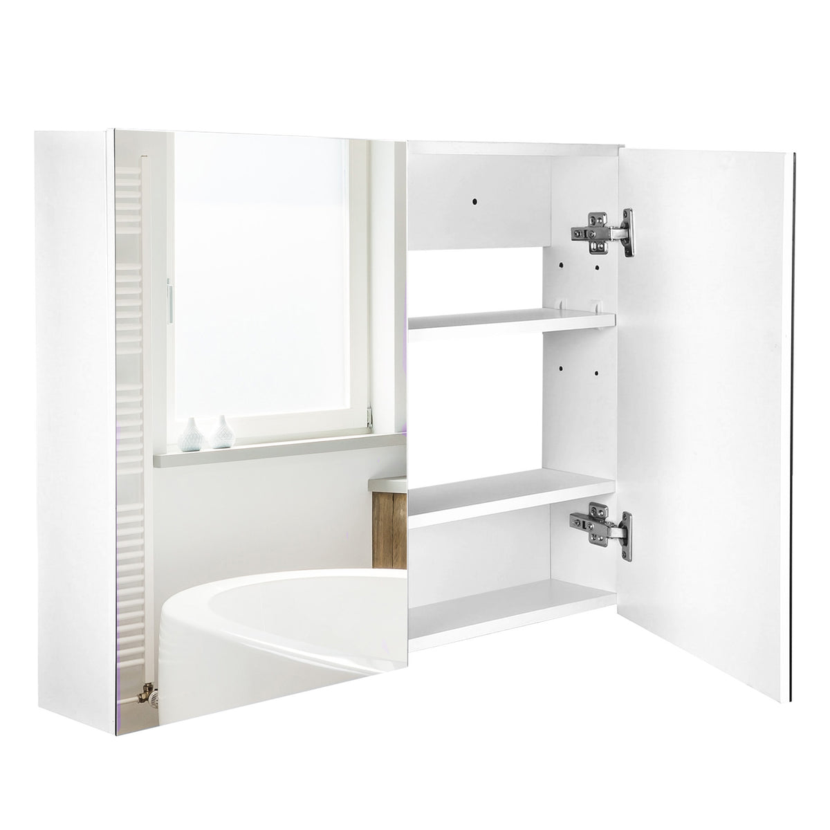 HOMCOM 80 x 15 cm Double Door Bathroom Mirror Cabinet - White