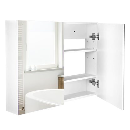 HOMCOM 80 x 15 cm Double Door Bathroom Mirror Cabinet - White