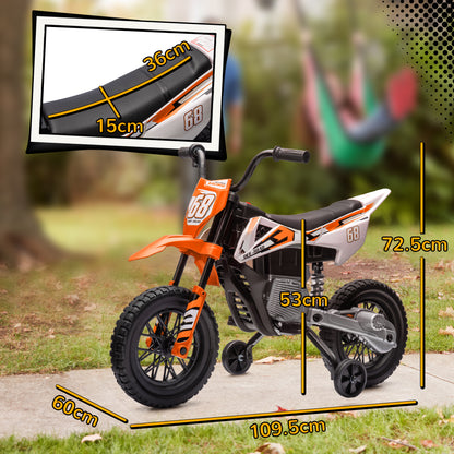 AIYAPLAY Kids Electric Motorcycle, 12V Ride On Motorbike with Training Wheels, Soft Start, Suspension, Music for 3–6 Y, Orange